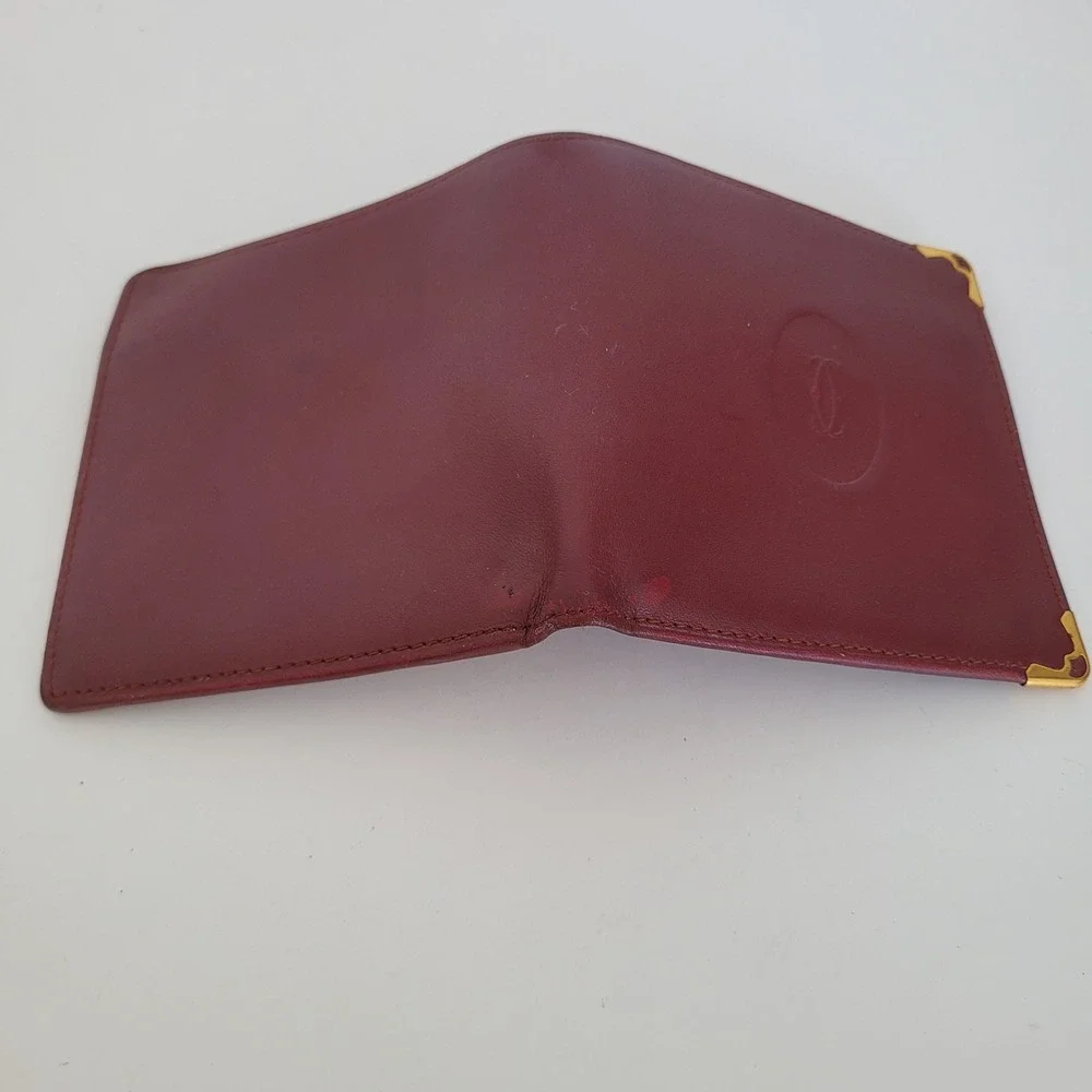 Cartier Must de Cartier Bifold Wallet Burgundy Leather Gold Corners Italy